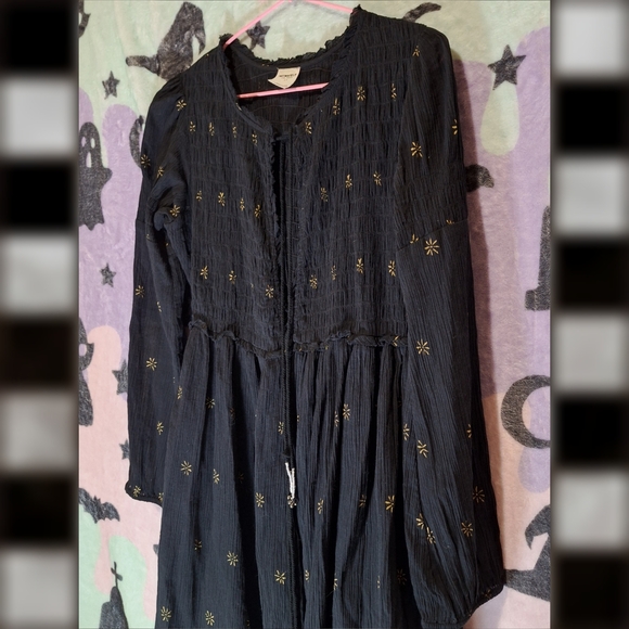 Free People Dresses & Skirts - Free People Witchy Black Mini Dress 🖤 Gold Star Print, Bell Tassel - Small